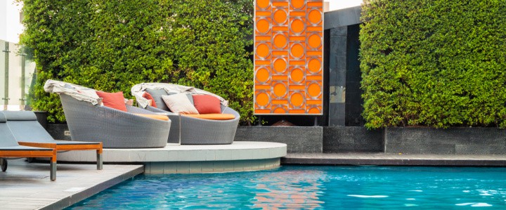 couch by pool